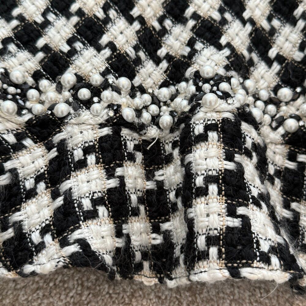 I.C.E Houndstooth‎ Fishtail Skirt Black White Beaded Pearl Trim Lined Y2K Size 8 - Picture 3 of 8